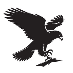 Black Color Falcon Silhouette Vector Illustration, Solid White Background