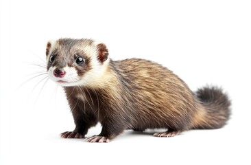 Obraz premium Alert Ferret Standing on White Background Cute Animal Portrait Image