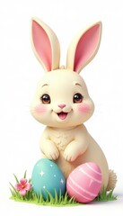 Obraz premium Pastel bunny and egg design on a white background , bunny, pastel