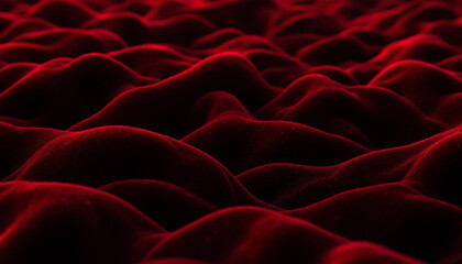 Fototapeta premium Luxurious red fabric waves create rich, textured background, evoking sense of depth and elegance. soft curves and shadows enhance visual appeal, inviting exploration