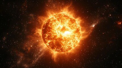 Fiery solar flare erupting from sun's surface.
