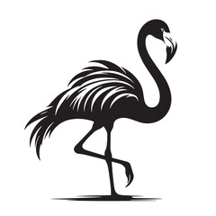 Fototapeta premium Black Color Flamingo Silhouette Vector Illustration, Solid White Background