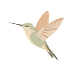 Fototapeta premium Minimalist boho hummingbird illustration, spiritual animal art in soft earthy tones, symbolizing light, joyful energy, perfect for mindfulness, meditation, and modern decor.