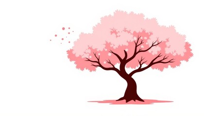 Stylized cherry blossom tree with falling petals, beauty of nature