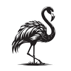 Black Color Flamingo Silhouette Vector Illustration, Solid White Background