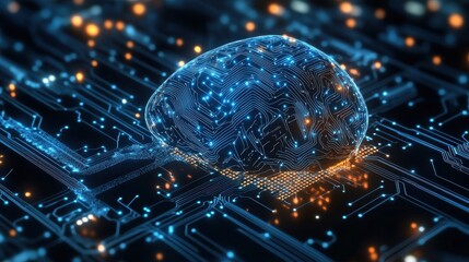 Human brain showing Intelligent thinking processing through the concept of a neural network printed circuit of big data and artificial intelligence, computer Generative AI stock illustration image il