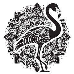 Black Color Flamingo Silhouette Vector Illustration, Solid White Background