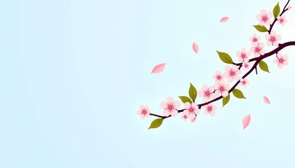 Fototapeta premium Cherry blossom branch gently blooming against clear blue sky, renewal