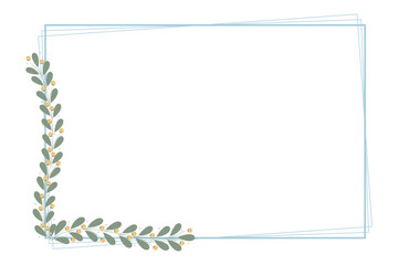 Blue Rectangular Frame Decorated With Yellow And Green Leaf Floral Pattern