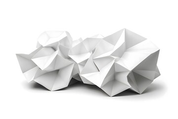 Abstract crumpled paper sculpture in white minimalist style  