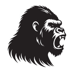 Black Color Gorilla Silhouette Vector Illustration, Solid White Background