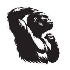 Black Color Gorilla Silhouette Vector Illustration, Solid White Background