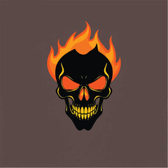 Fire Skull, Skeletal rock Logo. burning skull logo design. Skull logo. Vector illustration.	
