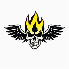 Fire Skull, Skeletal rock Logo. burning skull logo design. Skull logo. Vector illustration.	
