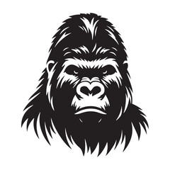 Obraz premium Black Color Gorilla Silhouette Vector Illustration, Solid White Background