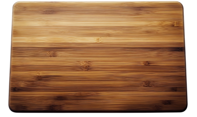  Wooden bamboo cutting board viewed from the top, showcasing a smooth and natural wood grain surface. Perfect for kitchen use and food preparation. Isolated on transparent background, png.