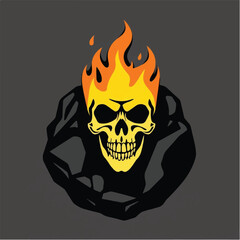 Fire Skull, Skeletal rock Logo. burning skull logo design. Skull logo. Vector illustration.	
