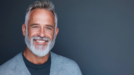 Obraz premium Portrait of a Smiling Mature Man with Graying Beard and Hair