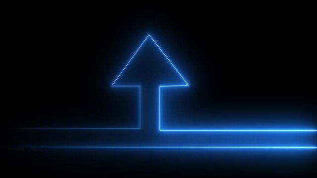 A Glowing arrow icon neon line of sign icon and Neon up direction arrow icon glowing  blue    color animation on black background.