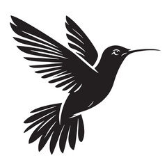 Black Color Hummingbird Silhouette Vector Illustration, Solid White Background