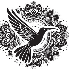Black Color Hummingbird Silhouette Vector Illustration, Solid White Background