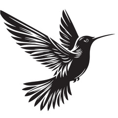 Black Color Hummingbird Silhouette Vector Illustration, Solid White Background