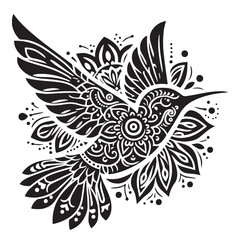 Black Color Hummingbird Silhouette Vector Illustration, Solid White Background