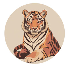Fototapeta premium Minimalist boho tiger illustration, spiritual animal art in soft earthy tones, symbolizing strength, bravery, and powerful presence, perfect for mindfulness, meditation, and modern decor.
