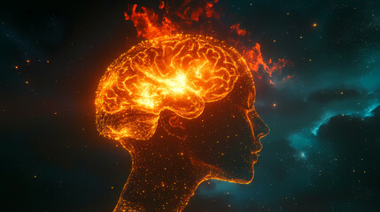 Burning Brain in the Cosmos:  A Creative Illustration