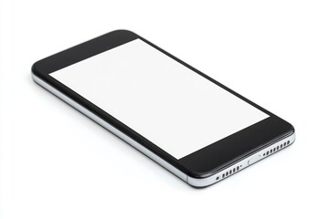 Close Up of Black Smartphone with Blank White Screen on White