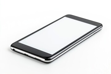 Smartphone with White Screen Lying Flat Isolated on White Background