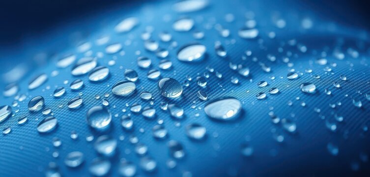Close-up of water droplets on waterproof fabric , white, reflection