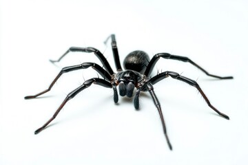 Fototapeta premium Closeup of a Black Trapdoor Spider on White Background for Education