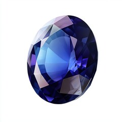 Deep blue sapphire in an oval cut on a white background