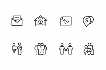 Fototapeta premium Corporate Black Flat Icons Set – Essential Symbols for Banking, Networking, Cloud Storage, and Online Transactions