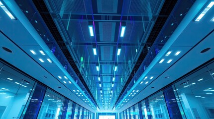 Obraz premium An interior view of a modern data center hall