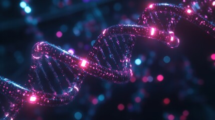 A futuristic vision of biotechnology with a glowing transparent genetic sequence hovering in mid-air.