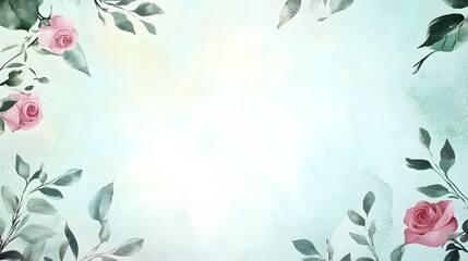 Beautiful watercolor roses and greenery on a soft pastel background