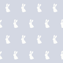 White Rabbit Silhouette Isolated on Soft background. Baby Nappy Print Swatch, Childish Textile Seamless Fabric Pattern Background.  Easter mascot Bunny Symbol for Holiday Gift Wrapping Paper Design.