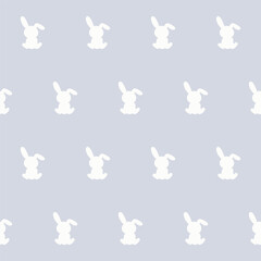 White Rabbit Silhouette Isolated on Soft background. Baby Nappy Print Swatch, Childish Textile Seamless Fabric Pattern Background.  Easter mascot Bunny Symbol for Holiday Gift Wrapping Paper Design.