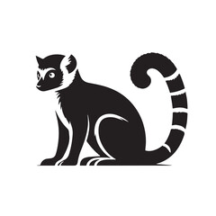 Black Color Lemur Silhouette Vector Illustration, Solid White Background