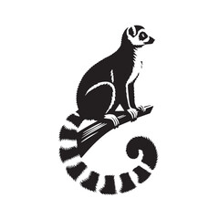 Black Color Lemur Silhouette Vector Illustration, Solid White Background