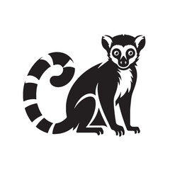 Black Color Lemur Silhouette Vector Illustration, Solid White Background