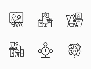 Sleek Monochrome Business Icon Pack – Minimalist Symbols for Banking, Investment, Web Services, and Data Analytics