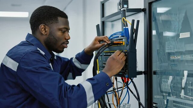 Technician installing the router.