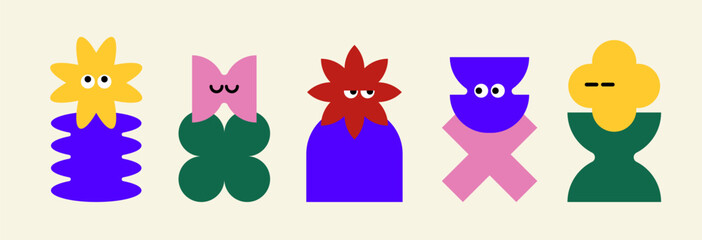 Brutalist Naive Playful Simple Shapes with Emotions, Vibrant color, Retro Cyber Funny Geometric design. Neon Trendy Y2k Mental stickers. Vectored Flat design for design, scrapbooking. icons, logotypes