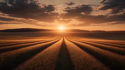 Naklejka premium Golden Wheat Field Sunset Landscape Photography