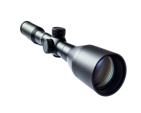 Sleek Black Rifle Scope with Precision Lens on Transparent Background - Powered by Adobe
