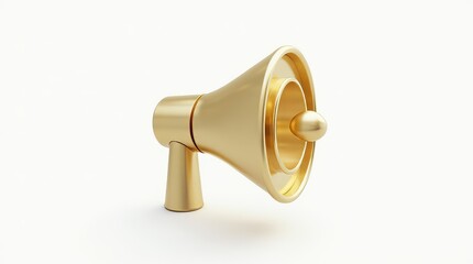 Golden Megaphone: A gleaming golden megaphone rests in a clean and minimal setting. Representing communication and announcement. 