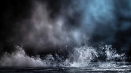 Fototapeta premium Abstract misty smoke Halloween background with atmospheric fog on dark placement